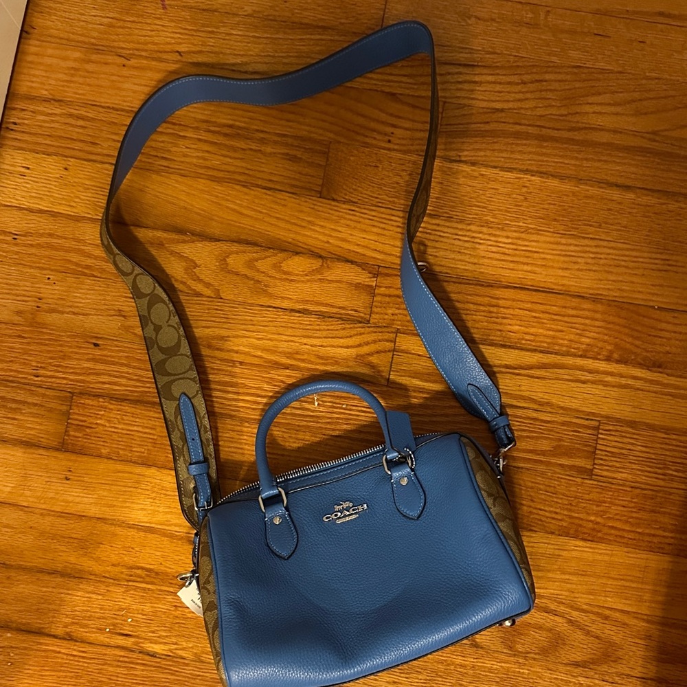 Coach Blue and Tan Handbag